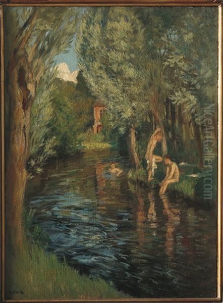 Boys Bathing In The Loire Oil Painting by Rupert Charles Bunny
