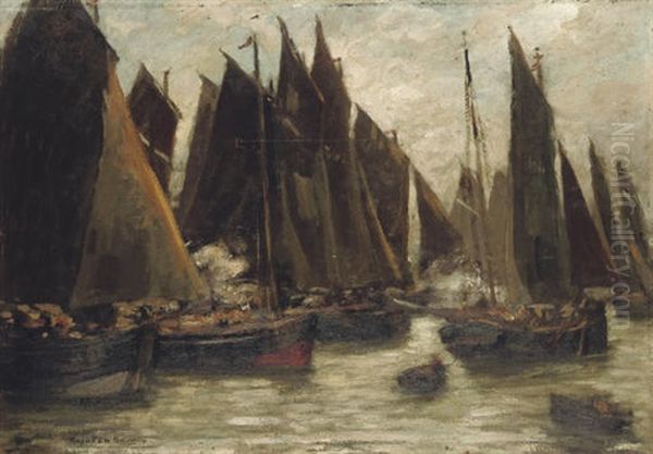 Fishing Boats In A Harbour Oil Painting by Rupert Charles Bunny