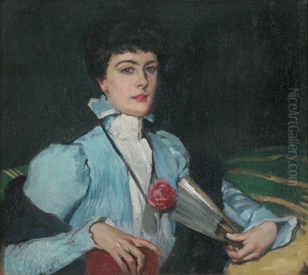 Mrs Bunny (on A Green Sofa) Oil Painting by Rupert Charles Bunny