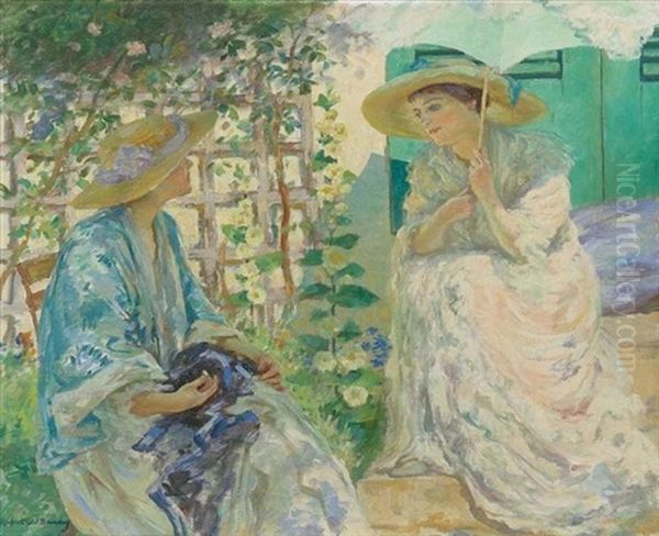 Two Ladies In A Garden (in The Garden) Oil Painting by Rupert Charles Bunny