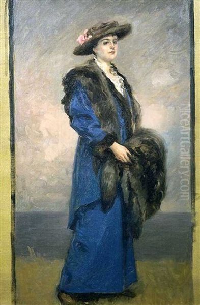 The Artist's Wife Carrying A Fur Oil Painting by Rupert Charles Bunny