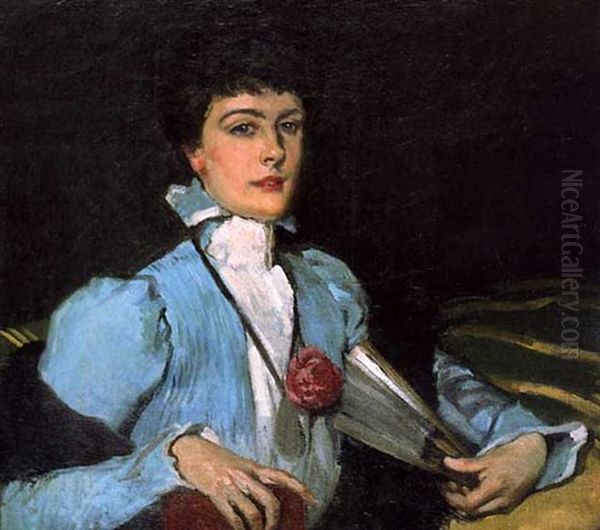 Mrs. Bunny (on A Green Sofa) Oil Painting by Rupert Charles Bunny