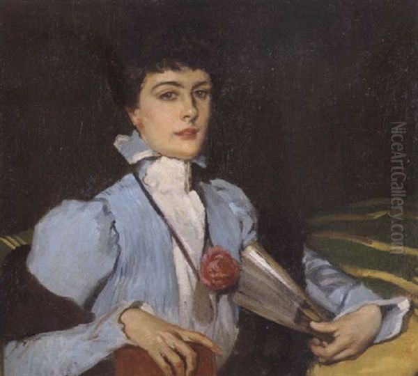 The Artist's Wife On A Green Sofa Oil Painting by Rupert Charles Bunny