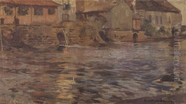 Maisons Roses Au Bord Du Barrage Oil Painting by Rupert Charles Bunny