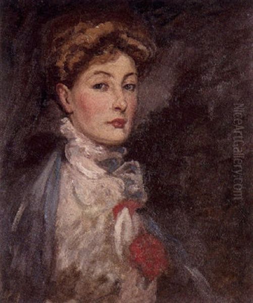Portrait De Jeune Femme A La Rose (madame Melba?) Oil Painting by Rupert Charles Bunny