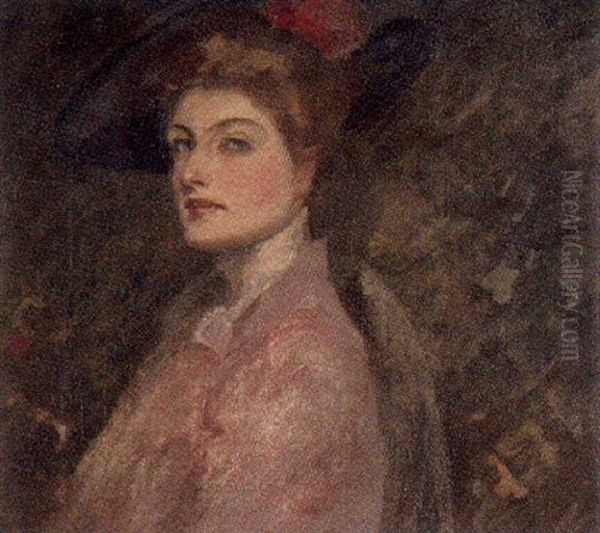 Portrait De Jeune Femme A La Robe Rouge (mademoiselle Jeanne Morel?) Oil Painting by Rupert Charles Bunny