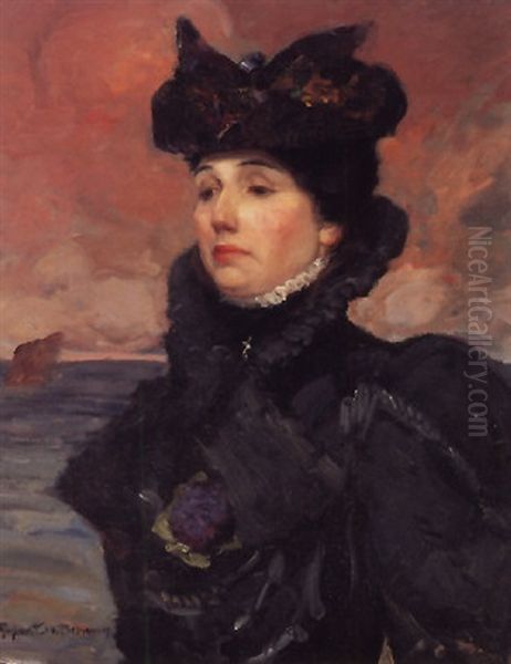 Portrait Of A Lady In A Black Hat Oil Painting by Rupert Charles Bunny