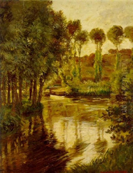 River Landscape, Ile De France Oil Painting by Rupert Charles Bunny