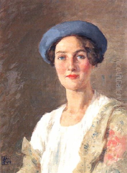 The Blue Hat, Portrait Of Mrs Henry Giles Oakley Oil Painting by Rupert Charles Bunny