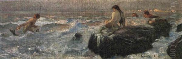 Sea Idyll-mermaids Playing Oil Painting by Rupert Charles Bunny