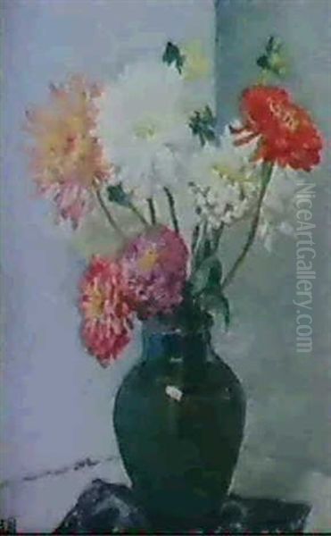 A Vase Of Dahlias Oil Painting by Rupert Charles Bunny