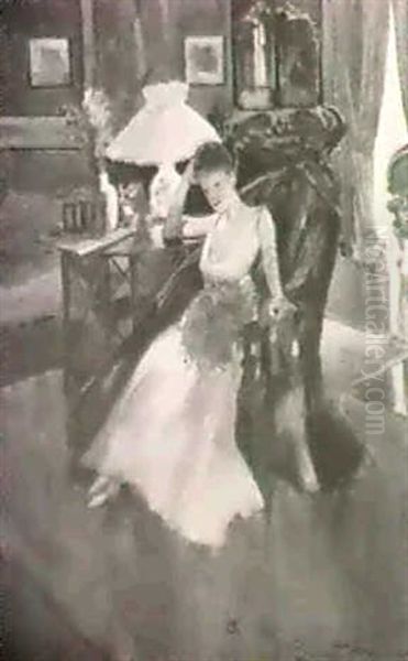 A Young Woman Seated In An Interior Oil Painting by Rupert Charles Bunny