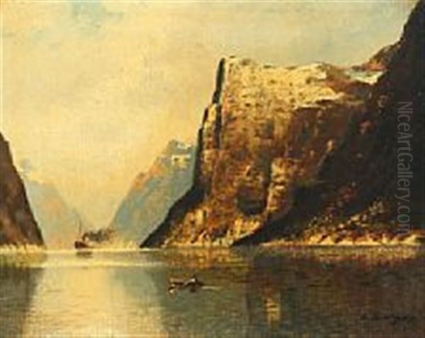Norwegian Landscape From Nordfjord Oil Painting by Anton Burger