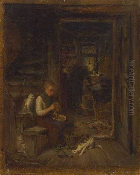 Inneres Eines Bauernhauses Oil Painting by Anton Burger