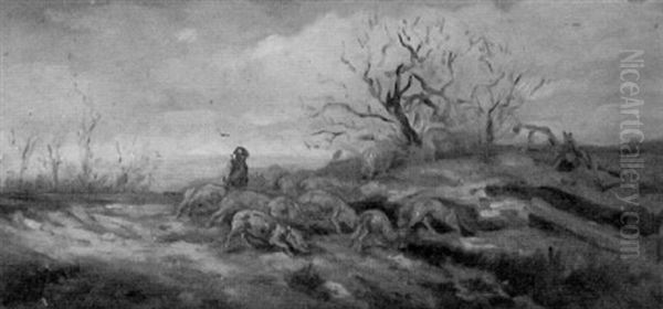 Hirte Mit Seiner Herde Oil Painting by Anton Burger