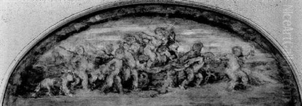 Putti Mit Wagen Oil Painting by Anton Burger