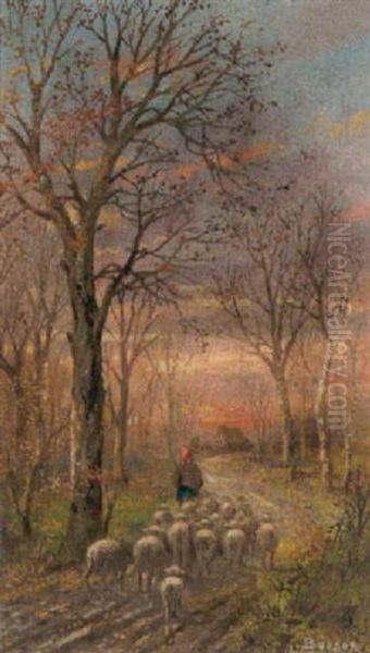 Heimkehr Der Schafherde Im Abendrot Oil Painting by Lothar Buerger