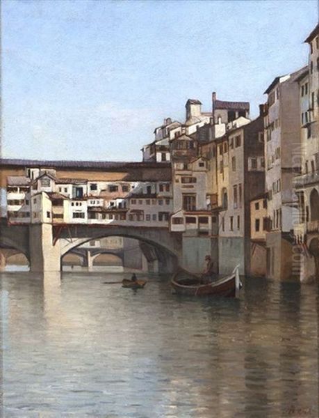 Ponte De Vecchio, Florence Oil Painting by Augustus Nicolas Burke