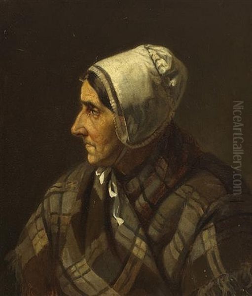 Head Of Old Woman Oil Painting by Augustus Nicolas Burke