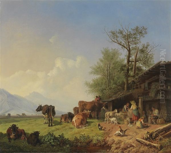 Bauernhof Mit Brunnen Oil Painting by Heinrich Buerkel