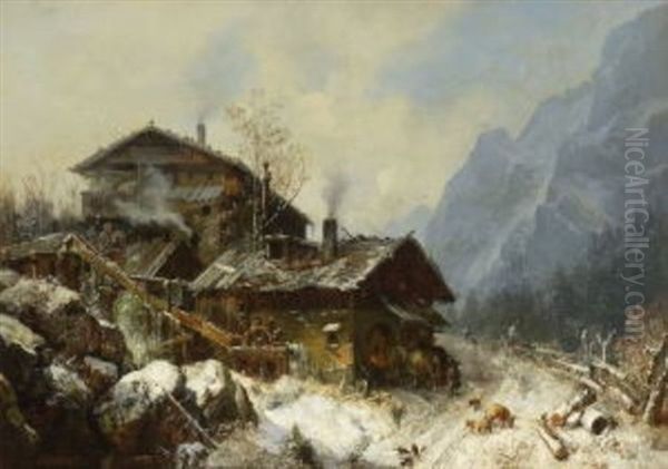 Schmiede Im Winter Oil Painting by Heinrich Buerkel