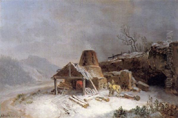 Ein Kalkofen In Winterlandschaft Oil Painting by Heinrich Buerkel