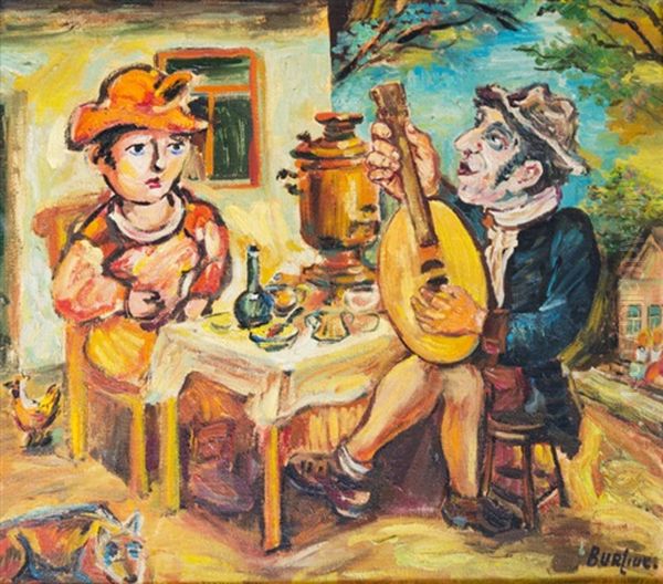 Deux Personnages Oil Painting by Vladimir Davidovich Burlyuk