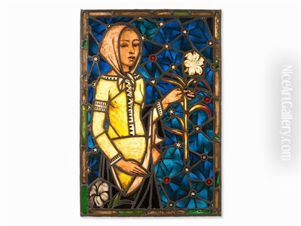 Girl With Lilies Oil Painting by Fritz Burmann