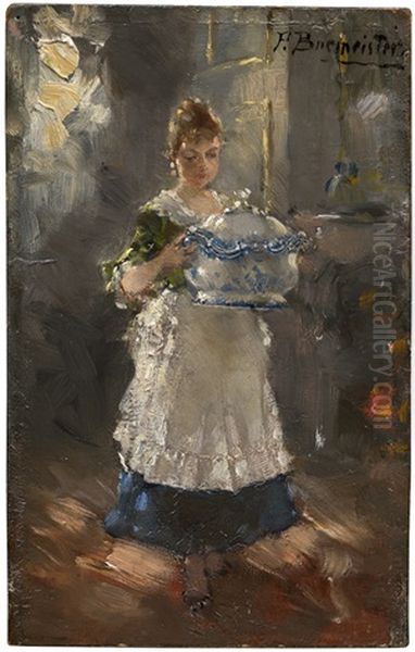 Dienstmadchen Beim Auftragen Der Suppe Oil Painting by Paul Burmeister
