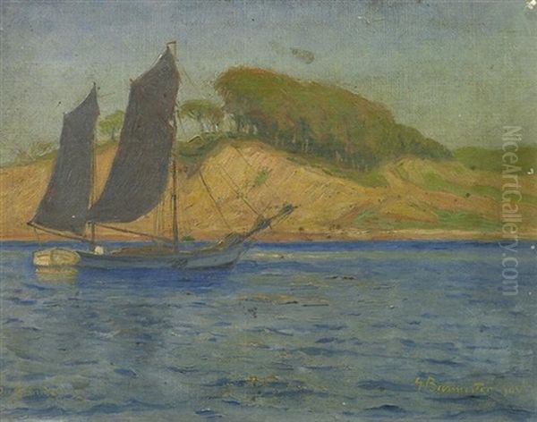 Die Grunde. Blick Auf Eine Uferpartie Mit Segelboot Oil Painting by Georg Burmester