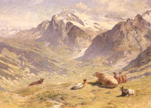 Blick Von Der Kleinen Scheidegg Auf Grindelwald Oil Painting by Eugene Burnand