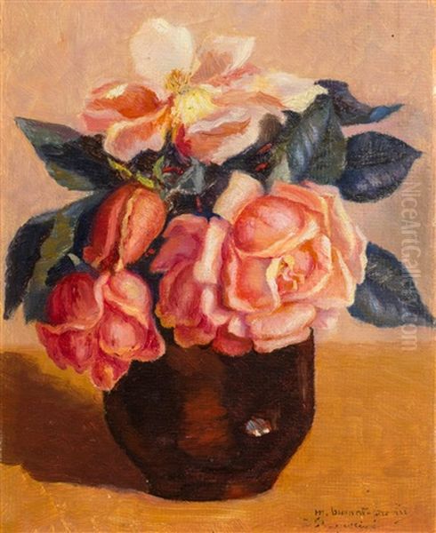 Nature Morte Aux Roses Oil Painting by Marguerite Burnat-Provins
