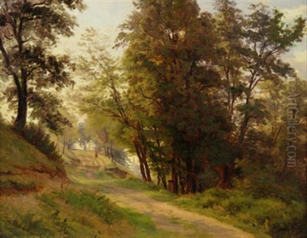 Spaziergang. Waldweg Mit Einsamem Flaneur Oil Painting by Karl Peter Burnitz