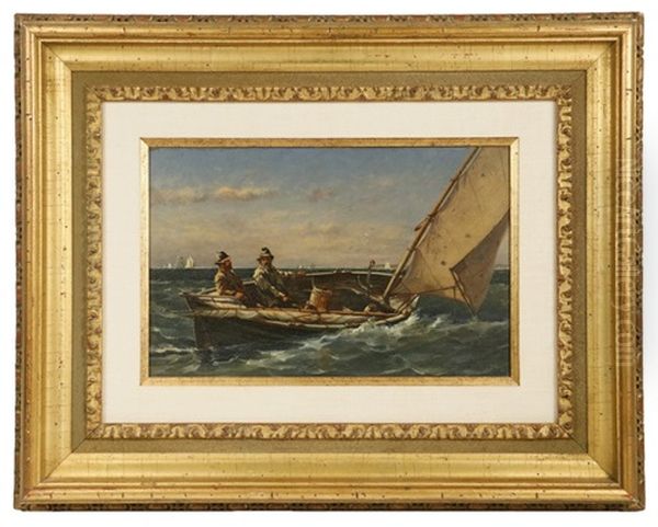 Two Fishermen In A Dory Oil Painting by Milton James Burns