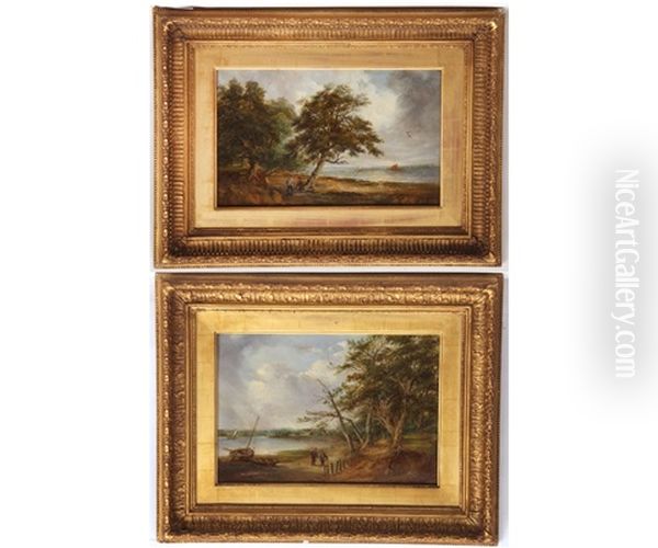 River Views, Probably On The Orwell (2 Works) Oil Painting by Robert Burrows