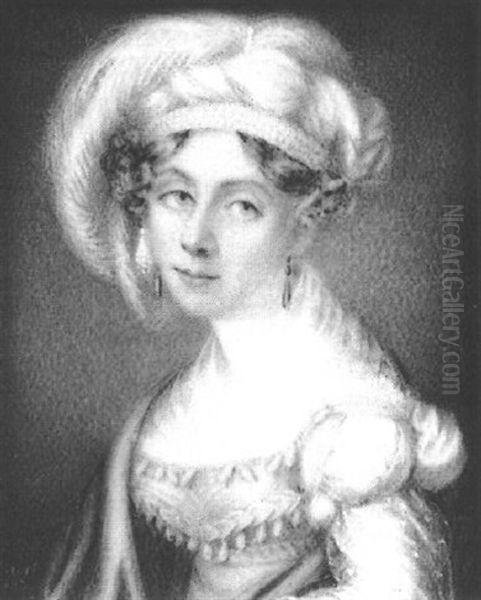 Lady With Cloak Over Her Right Shoulder, Wearing A Beret With Plumes, Fichu And Drop Earrings Oil Painting by Albin Roberts Burt