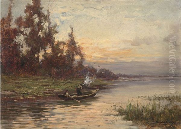 Caccia In Barca Oil Painting by Giuseppe Buscaglione