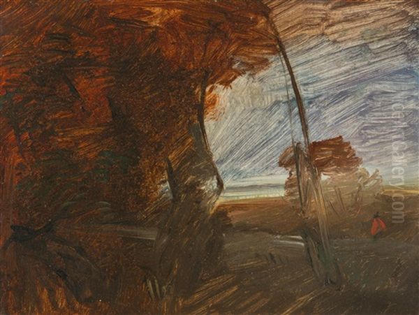 Waldrandlandschaft Mit Roter Figur Oil Painting by Wilhelm Busch