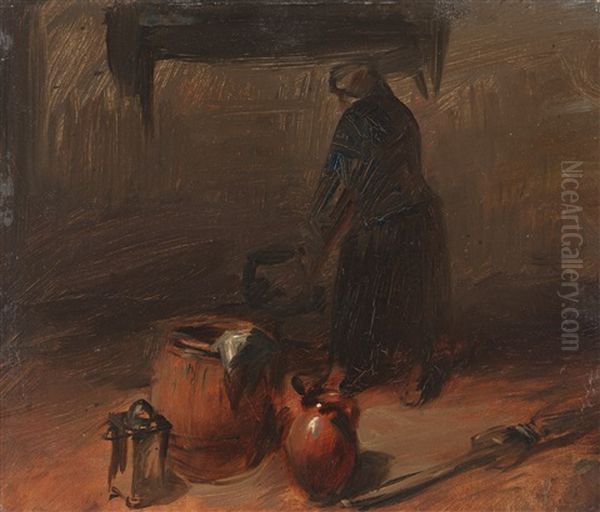 Bauerin Am Rauchfang Oil Painting by Wilhelm Busch