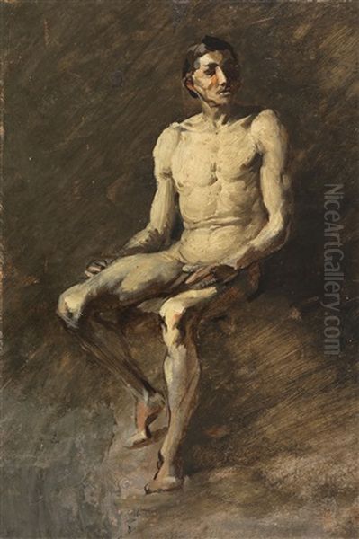 Sitzender Mannlicher Akt Oil Painting by Wilhelm Busch