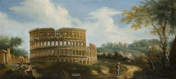 Veduta Ideale Del Colosseo (ideal View Of The Colosseum) Oil Painting by Giovanni Battista Busiri