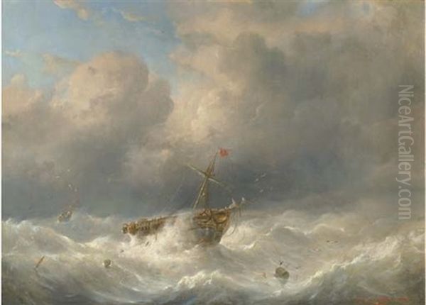 A Storm At Sea, A Hulk And A Ship Oil Painting by Raden Saleh Sarief Bustaman