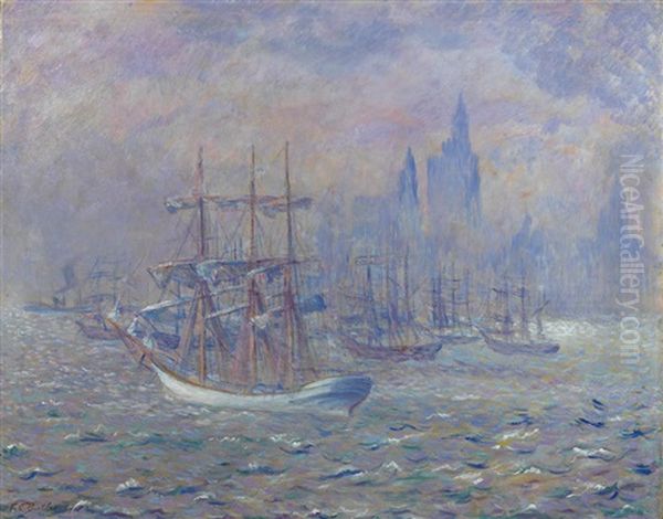 Sailboats, Upper Bay, New York Oil Painting by Theodore Earl Butler