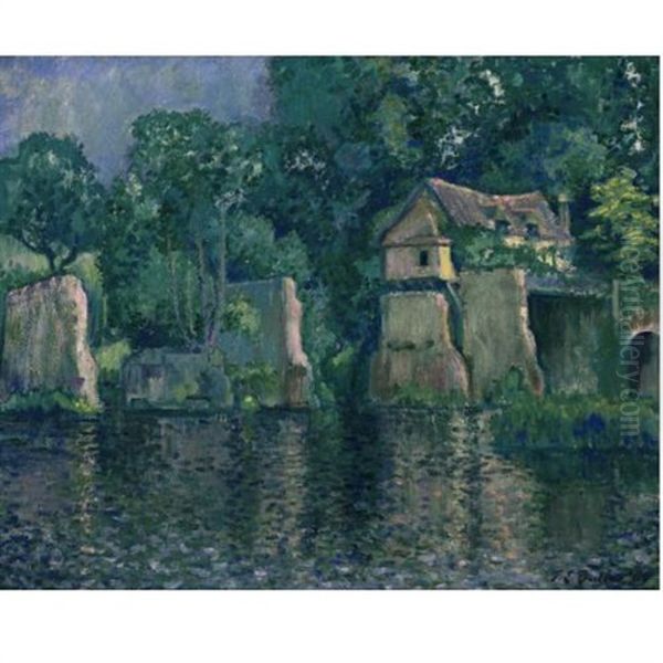 The Red Bridge In Vernon (near Giverny) Oil Painting by Theodore Earl Butler