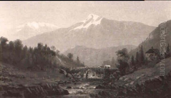 The River Bridge Oil Painting by Fredrick A. Butman