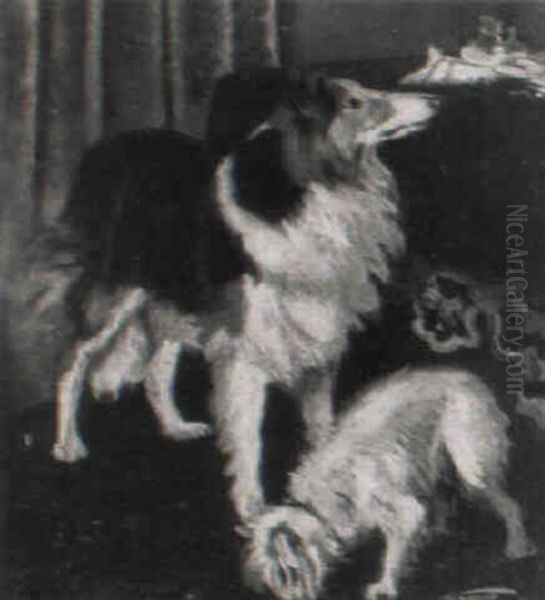 Zwei Hunde In Einem Salon Nahe Einem Tisch Oil Painting by Bernhard Buttersack