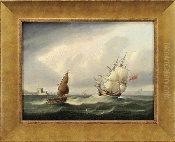 Fragata Inglesa No Tejo Passando A Torre De Belem Oil Painting by James Edward Buttersworth