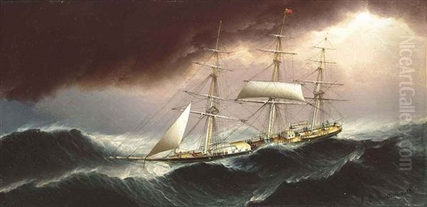 Holding The Lines: A Clipper Ship Reefed-down And Riding Out The Gale Oil Painting by James Edward Buttersworth
