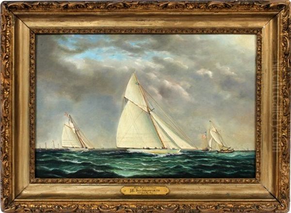 Huron, Mayflower, & Volunteer, Goelet Cup Race Oil Painting by James Edward Buttersworth