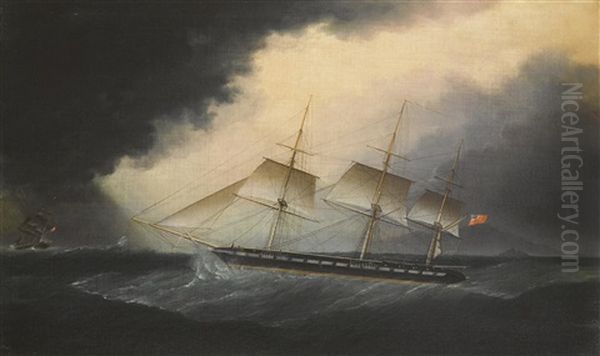 An American Frigate In A Storm Oil Painting by James Edward Buttersworth